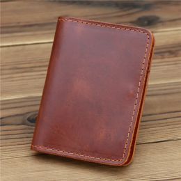 Vintage Men's Genuine Leather Credit Card Wallet Small ID Card Holders Wallets Money Bag Case Mini Real Leather Purse For Male