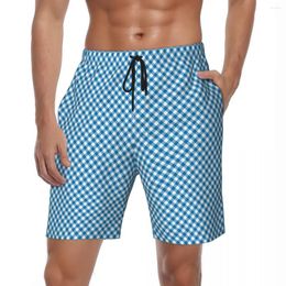 Men's Shorts Gingham Print Board Summer Blue Cheque Sports Short Pants Men Quick Dry Vintage Pattern Plus Size Swim Trunks