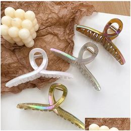 Clamps Korean New Fashion Oversized 12.6Cm Dazzling Transparent Jelly Cross Hollow Plastic Hair Claw Clips Accessories Drop Dhgarden Dh95F
