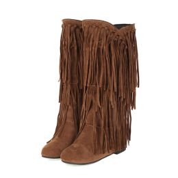 Boots BLXQPYT zapatos de mujer Knee High Boots for Women Casual Fringe Tassel Chunky Heel Fashion Autumn Winter Shoes Large Size48 801