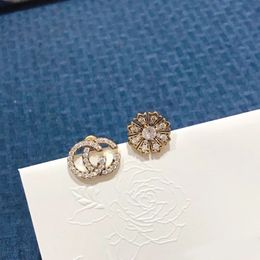 2022 Stud Earrings Diamond Inlaid Double G Letter Zircon Sunflower Asymmetrical Earring Fashion Luxury Brand Designer Big Star Pop221u