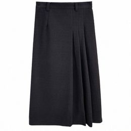 autumn And Winter 100KG Fi Pleated Woollen Skirt Plus Size Women's Black A-line Skirt 1942 P66x#