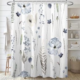 Shower Curtains Elegant Floral Watercolour Flower White Waterproof Curtain For Bath Bathroom Outside House Decor 12 Hooks