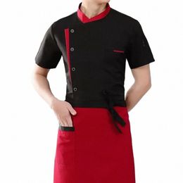 jacket Sleeve Short Stand Set Hat Apr Chef Unisex Shirt Uniform 3pcs/set Restaurant Hotel Kitchen Collar Works Clothes Cooking W1ve#