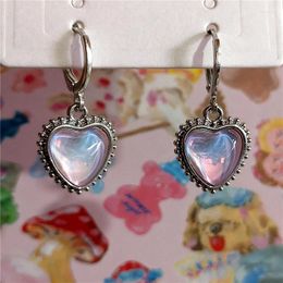 Hoop Earrings Goth Y2K Cute Moonlight Stone Heart For Egirl Sweet Fantasy Ear Buckle Dream Fairy 2000s EMO Jewellery Accessories