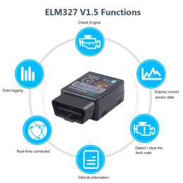 Elm327 Bluetooth OBD2 V1.5 Elm 327 V 1.5 V2.1 OBD 2 Car Diagnostic-Tool Scanner Mini Elm-327 OBDII Adapter Auto Diagnostic Tool