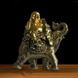 Decorative Figurines Laughing Buddha Riding AN Elephant Statue Handmade Maitreya Feng Shui Sculpture Gifts For Desk Tea Room Bedroom Decor