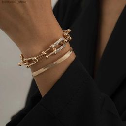Charm Bracelets Fashion statement Heavy metal bracelet fashionable gold copper chain U-chain crystal Pulseras womens Bijoux giftQ240330