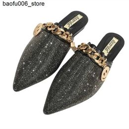 Sandals Black khaki Italian womens shoes classic luxury retro slider light mouthed metal mixed color slider flat outdoor fashion 43 Q240330