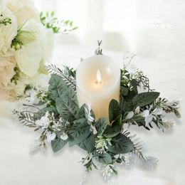 Decorative Flowers Greenery Candle Ring Flower Wreath Party Supplies Pillar For