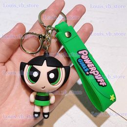 Keychains Lanyards Types of The Powerpuff Girls Cute Keychain for Women Bubbles Anime Peripherals Doll Keyring Blossom Car Keychain Bag Charm T240330