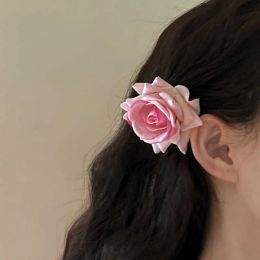 Flower Pink Red Fabric Rose Hairpin Brooch Bridal Wedding Bridesmaid Party Artificial Hair Clip Korean Holiday Gift Accessories