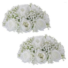 Party Decoration Elegant Floral Arrangement Realistic Non-fading White Rose Bouquets Home Diy Decor With Simulated Gypsophila Artificial