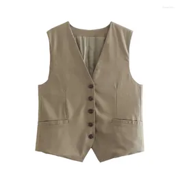 Women's Tracksuits Brown Waistcoat Vest Sleeveless Jacket Set Woman 2 Pieces 2024 Summer Suit Shorts Khaki Green Coat Fashion Casual Chic