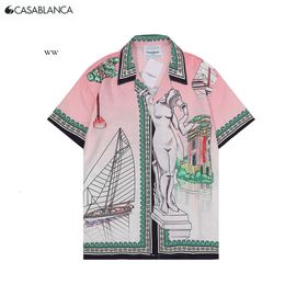 Casa Blanca Men Shorts Designer Casablanc Shirt Silk Sets for Summer European and American Casa Short Sleeved Printed Beach Shirt Shorts 1467