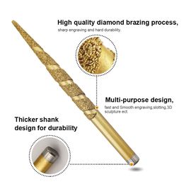 SHDIATOOL Diamond Engraving Router Bit Burr Head Stone Milling Cutter Engraver Marble Granite Tool Blade Carving Knife CNC Grind