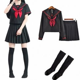 dark Dem Japanese JK Sets School Uniform Girls Sakura Embroideried Autumn High School Women Novelty Sailor Suits Uniforms XXL B9DJ#