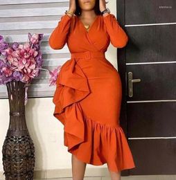 Plus Size Dresses Women Autumn Dress Asymmetrical Cute Ruffle Bodycon Trendy Office Lady Party Ladies Clothes Long Sleeve Midi Ves4985979