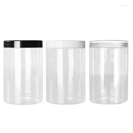 Storage Bottles Clear Packaging Pots Empty Plastic Jars 800ml Aluminum Black White Brown Cover 89Dia.PET Cosmetic Refillable Containes 7pcs