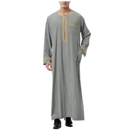 Men's Casual Shirts 2024 Men Arab Muslim Fashion Islamic Clothing Mens Embroidered Robe Homme Moroccan Kaftan Eid Prayer Long Dress