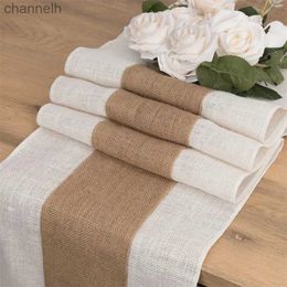 Table Runner Burlap Jute Stitching Farmhouse Runners for Home Dining Room Country Vintage Wedding Banquet Decoration yq240330