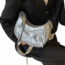 leftside Small Crossbody Bags for Women 2024 Small Sier PU Leather Saddle Bag Fi Y2K Zipper Design Handbags and Purses w0Km#