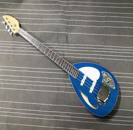 Custom Made 4 string Teardrop Bass Blue Semi Hollow Body Electric Guitar Teardrop BASS F hole body Chrome Hardware 5631825