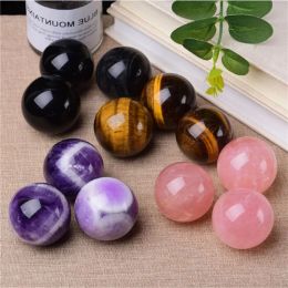 Polished Natural Stones Ball Pink Quartz Amethyst Obsidian Crystal Sphere Tiger Eye Decorations For Home Aquarium Ornaments Gift