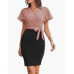 Commute Work Party Casual Women Dress Batwing Sleeve Lace Color Block Contrast Pencil Skirt