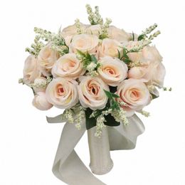 bridal Bridesmaid Wedding Bouquet White Pink Champagne Artificial Rose Bride Holding Frs Mariage Decor Wedding Accories R4IU#