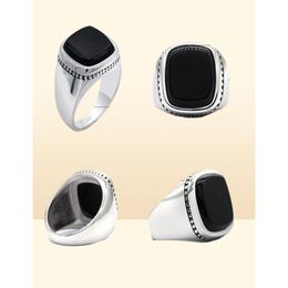 Cluster Rings 925 Sterling Sier Black Signet Ring For Men Square Agate Aqeeq Turkish Men039S Fashion Jewellery Anniversary Gift4433939 D Dhkly