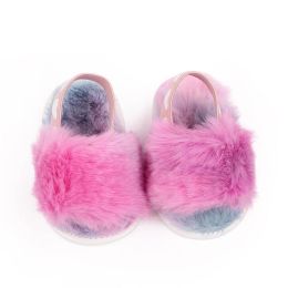 Baby Girl Winter Sandal Indoor Fluffy Colorful Design para 0-1 anos de idade