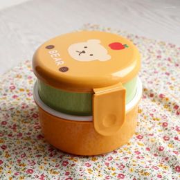 Dinnerware Mini Bento Box For Kids Cute Animal Lunch Containers Double-layer Round Children's Snack Portable Microwave