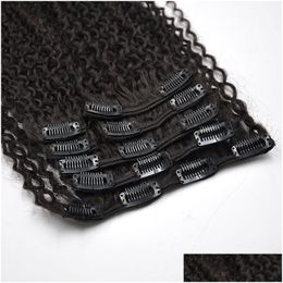 Clip In Hair Extensions Human Brazilian Remy Black Colour Kinky Curly Clipins 120G Set Drop Delivery Products Virgin Dht3D