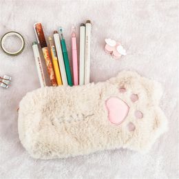 Cute Cat Paw Pencil Bag Cute Stationery Holder Bag Large Capacity Pen Case Makeup Pouch Soft Plush Cosmetic Storage Bag