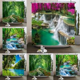 Shower Curtains Forest Nature Landscape Waterfall Bathroom Curtain High Quality Waterproof Tree View