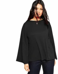 plus Size Lg Flare Sleeve Summer Elegant Tunic Top Women Loose Casual Solid O-neck Work Office Blouse Tee Big Size T-shirt 5XL R87f#