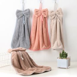 Cute Bowknot Coral Velvet Hand Towel Soft Wipe Dishcloths Hanging Absorbent Cloth Kitchen Tools Bathroom Accessories 30*33cm