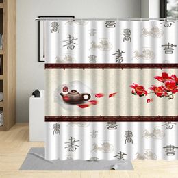 Shower Curtains Chinese Style Curtain Flowers Bird Carriage Cut Off Band Bathroom Bathtub Supplies Machine Washable Fabric Set