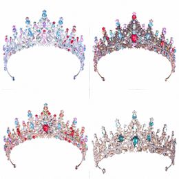 baroque Brze Colorful Jelly Crystal Crown Headband Royal Queen Tiaras Party Wedding Hair Accories Rhineste Pageant Diadem O6GP#