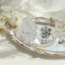 Decorative Figurines French Plate Plastic Storage Tray Oval Jewellery Display Mirror Posing Props Dessert Decor Make Up