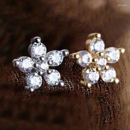 Stud Earrings Exquisite Silver Plated Five Petaled Flower Crystal For Women Girl Sparkling CZ Zircon Fine Jewellery