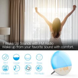 WiFi Smart Wake Up Light Workday Alarm Clock with 7 Colours Sunrise/Sunset Smart Life Tuya APP Works with Alexa Google Home