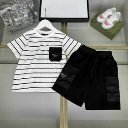 Luxury baby tracksuits Geometric logo Summer suit kids designer clothes Size 100-160 CM Contrast stripe design boys t shirt and shorts 24Mar