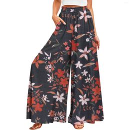 Women's Pants Summer Wide Leg High Waisted Flowing Pockets Fashion Casual Bohemian Printed Beach Y2k 2024