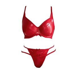 Sexy Women Faux Leather Underwear Erotic Lingerie Bra Thong Set Red Black Sleepwear Set