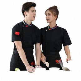 overalls Summer Short Sleeve Hotel Dining Kitchen Chef Uniform - plus-Sized s2PO#