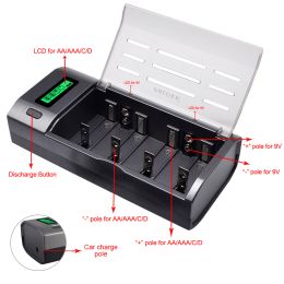 PALO 1-8pcs R20 D Cell battery D size rechargeable battery 1.2V 8000mAh NI-MH +LCD Smart Charger for AA AAA C D 9V batteries