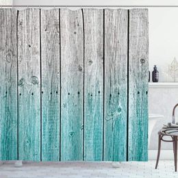 Shower Curtains Rustic Wood Panels Background Effect Country House Art Cloth Fabric Bathroom Decor Set With Hooks Pale Blue Grey