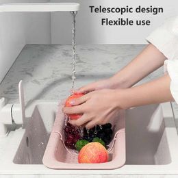 Kitchen Storage Colander Adjustable Fruits Draining Basket Large Collapsible Plastic Drainer Tool Dishes Chopsticks Home Grey